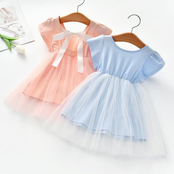 Pink Tulle Bell Sleeve A-Line Dress - Toddler Girl, Kid Girl - Picture 1 of 3